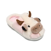 Cow Slippers for Women and Men, Fluffy Cute Cozy Cartoon Cow Cotton House Slipper Womens Cows Animal Preppy Funny Furry Bedroom Memory Foam Slippers for Women Indoor and Outdoor