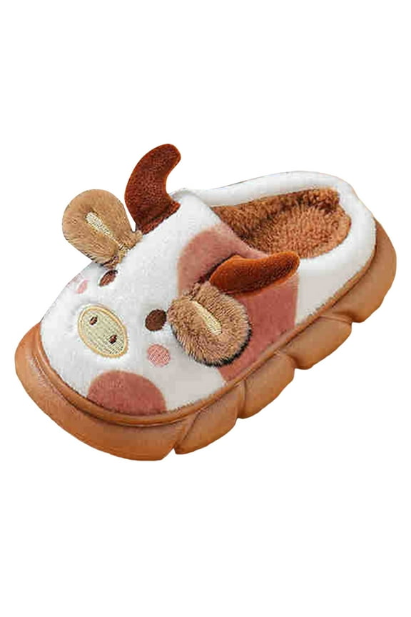 Cow Slippers for Boys Girls Memory Form Cute Animal House Slippers Kids Non Slip Plush Winter Warm Shoes