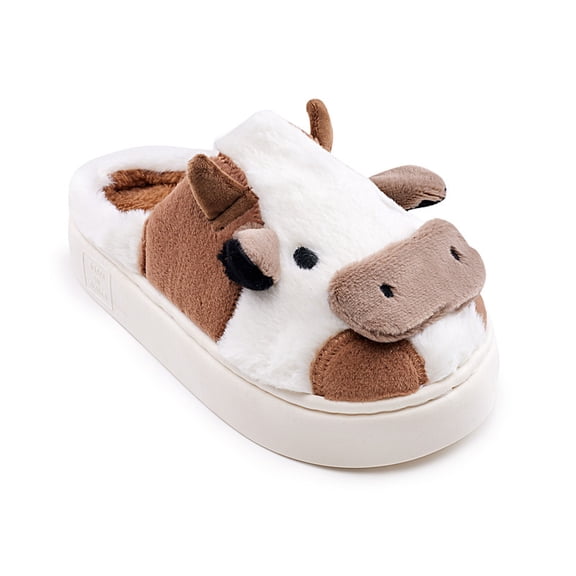 Cow Slippers for Women and Men, Fluffy Cute Cozy High Platform Animal Slippers Winter Indoor Outdoor Slippers for Women