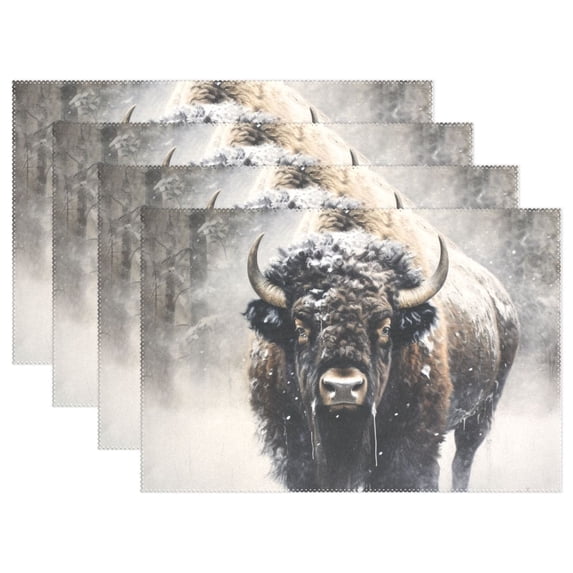 Cow Snow Forest Trees 12×18 inch Placemats Heat Resistant Washable Foldable Rectangular Placemats Set Decoration Indoor Outdoor for Kitchen Dining Table 6PCs