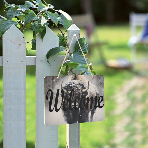 Cow Snow Forest Trees Welcome Sign for Front Door Porch Wreath Door Sign Home Decoration Rustic Farmhouse Style