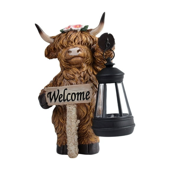 Cow Solar Garden Statue Outdoor Handmade Farmhouse Sculpture With LED Light For Yard Patio Cattle Resin Art