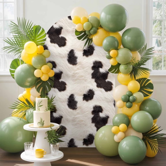 Cow Spots Arch Backdrop Cover, 6FT, Fluffy Animal Skin Spandex Arch Covers Double-Sided Backdrop for Wedding Birthday Party Photo Background Decoration