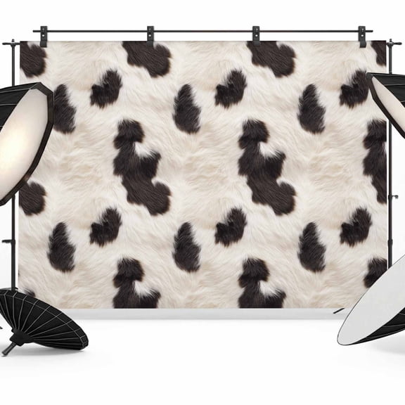 Cow Spots Backdrop for Photography, Fluffy Animal Skin Photo Backdrop Portrait Background Party Banner Photo Backgrounds for Studio Booth Props, 7x5ft