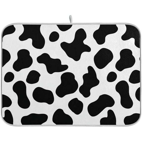 Cow Spots Black and White Dish Drying Mat 16x18 for Kitchen Counter Rustic Farm House Country Style Dishes Pad Absorbent Fast Dry Dish Draining Mats Large Kitchen Accessories