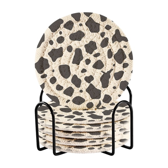Cow Spots Drinking Coasters Cup Mat with Holder for Kitchen Cafe Bar 6 Packs