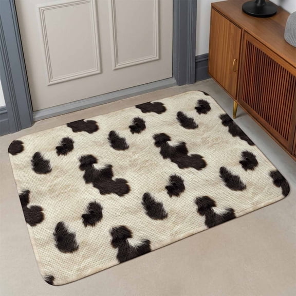 Cow Spots Front Door Mat Indoor Entrance, Fluffy Animal Skin Absorbent Dirt Resist Welcome Mats Non-Slip Low-Profile Doormat Washable Entry Rug Indoor Outdoor 17x30 Inch