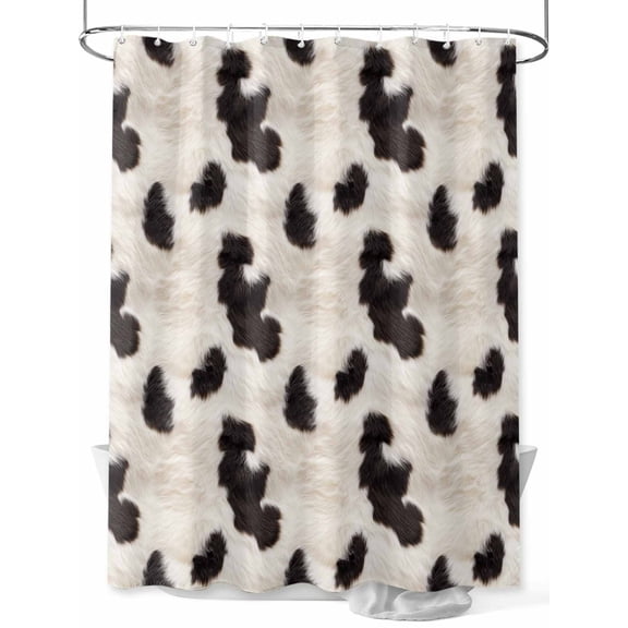 Cow Spots Shower Curtain, Fluffy Animal Skin Waterproof Shower Curtain Set with 12 Hooks Lightweight Washable Fabric Shower Curtains for Bathroom 60x72 Inches
