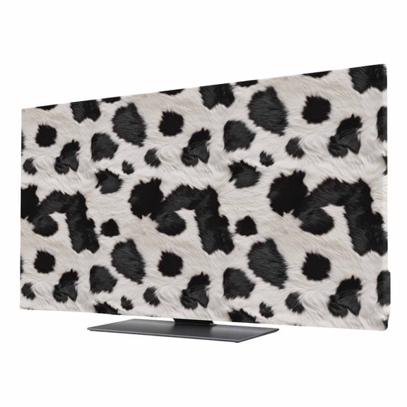 Cow Spots TV Dust Cover 24 Inch, Fluffy Hair Animal Skin Computer Monitor Cover Dustproof Stretchable Indoor TV Screen Protector for LED LCD Universal Monitors