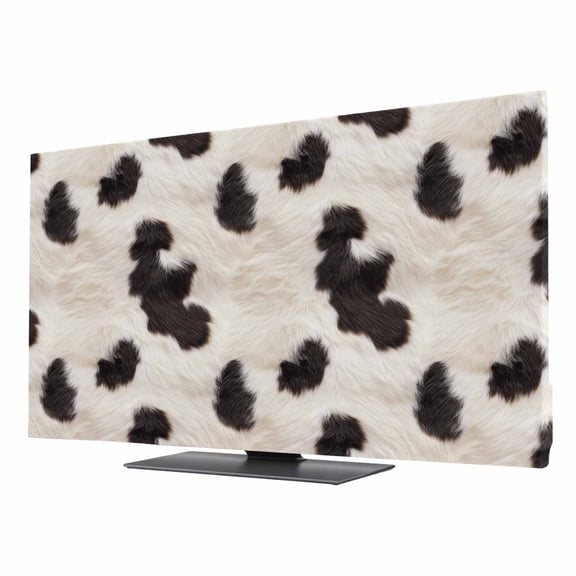 Cow Spots TV Dust Cover 85 Inch, Fluffy Animal Skin Computer Monitor Cover Dustproof Stretchable Indoor TV Screen Protector for LED LCD Universal Monitors