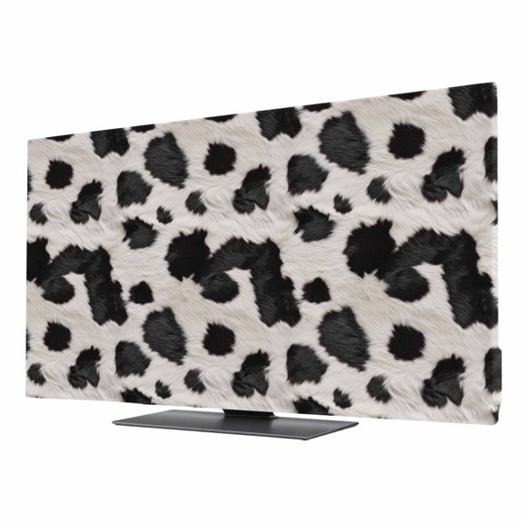 Cow Spots TV Dust Cover 85 Inch, Fluffy Hair Animal Skin Computer Monitor Cover Dustproof Stretchable Indoor TV Screen Protector for LED LCD Universal Monitors