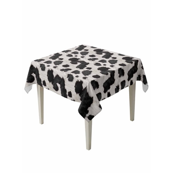 Cow Spots Table Cloth 60x60 Inch Square, Fluffy Hair Animal Skin Waterproof Tablecloth Washable Table Cover for Party Picnic Dinner Decor