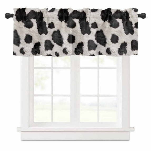 Cow Spots Valances for Windows Fluffy Hair Rod Pocket Curtain Valance Window Treatment Short Curtains for Kitchen Living Room, 42"x12"