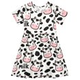 thumbnail image 1 of Cow Spotted Milk Pattern Girls Short Sleeve Dress A Line Sun Protection Breathable Comfort Sundress 5-6T, 1 of 8