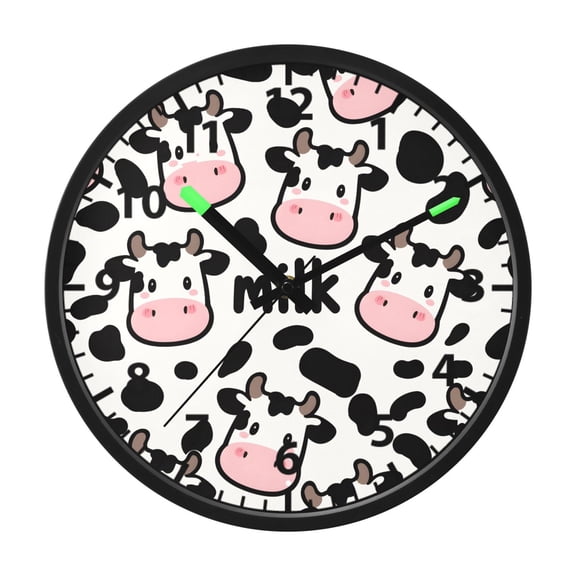 Cow Spotted Milk Pattern Wall Clock 12 Inch Voice Activated Night Light Silent Non Ticking