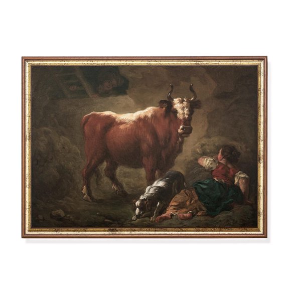Cow Stable Barn Interior Rustic Farm Animal Rustic Landscape Wall Art Decor Unframed Paper Print