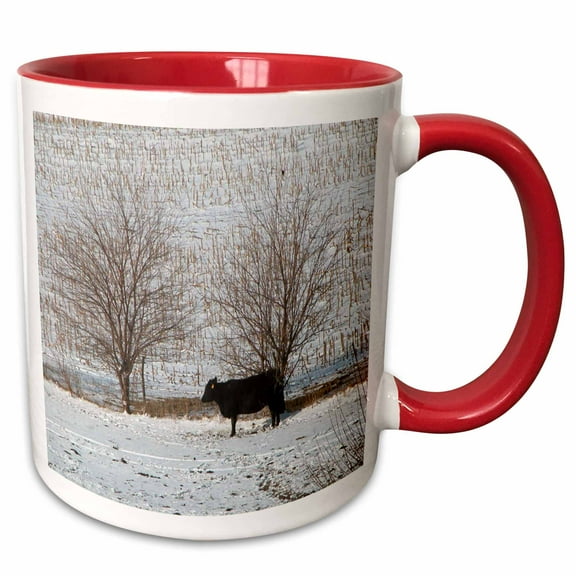 3drose, Cow Standing in the Snow, 15oz Two-tone Red Mug