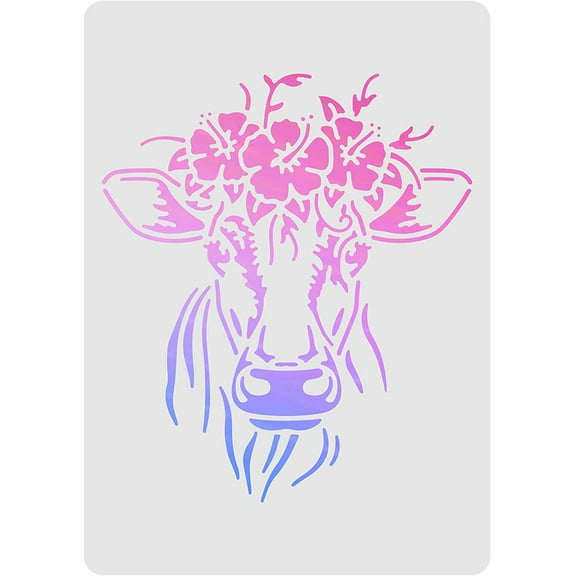 Cow Stencils Template 11.6x8.3 inch Plastic Flower Cow Drawing Painting Stencils Rectangle Reusable Stencils for Painting on Wood Floor Wall and Tile