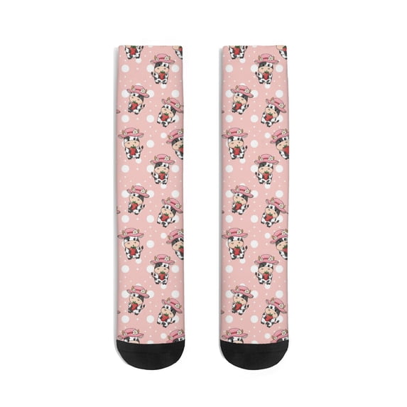 Mid Guy Cow and Strawberry Pink Pattern Men's Mid-calf Crew Socks, Everyday ...