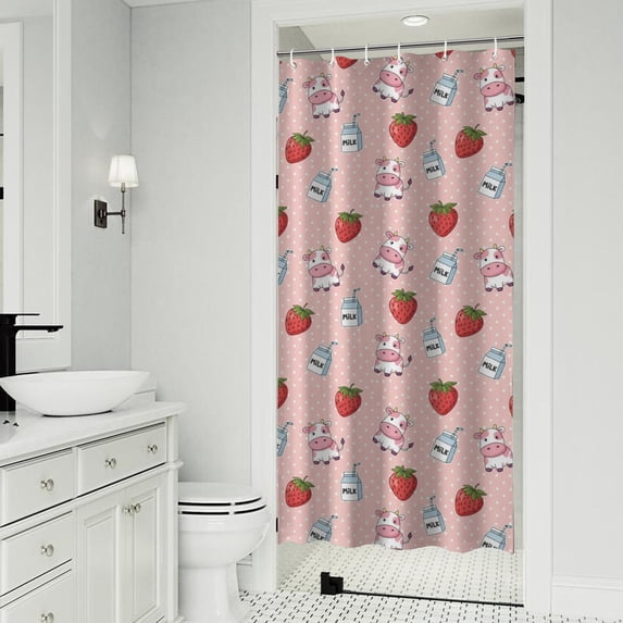 Cow and Strawberry Pink Pattern Waterproof Shower Curtain, Mildew ...