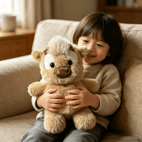 Cow Stuffed Animal, Running Pose Stuffed Animal Toy, Adorable Fluffy Cow Plush Toy, Soft Farm Stuffed Animal Plushies, Running Stuffed Animal for Stress Relief and Emotional Support, Khaki, 11.8 Inch