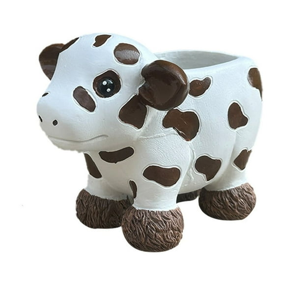 Cow Succulent Planter Pot, Resin Farm Animal Decor for Balcony Garden, Outdoor Potted Plant Container with Plateau Design
