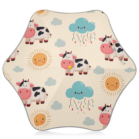 Cow Sun Pattern Kids Umbrella Rain Umbrella Clear Grip Handle Folding Umbrellas UV50+ 35in