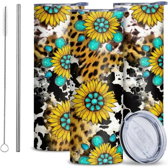 Cow Sunflower Coffee Tumbler Travel Mug With Lid Insulated Cups Coffee Cups Tumbler Travel Cup Gifts For Women Friends Anniversary Birthday Gifts For Cow Sunflower Lovers Girls Cold Steel Tumblers