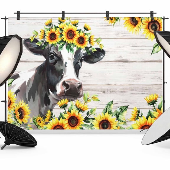 Cow Sunflower Photography Backdrop 7x5FT, Plant Farm Flower Photo Backdrops, Background for Photography Studio Photo Studio Background, Back Drop for Photoshoot