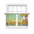 thumbnail image 1 of Cow Sunflower Sheer Curtains 2 Panels Set Country Style Green Farmhouse Sheer Window Curtains Light Filtering Rod Pocket Voile Drapes for Bedroom Living Room 52"x45", 1 of 8