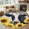 thumbnail image 1 of Cow Sunflowers 8' Round Area Rug, Farmhouse Animal Blue Sky Wooden Grain Washable Non-Slip Large Circle Rugs for Living Room Bedroom, Soft Low Pile Rug Carpet for Dining Room Kitchen Farmhouse, 1 of 9