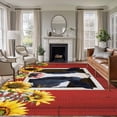 thumbnail image 1 of Cow Sunflowers Area Rugs 5'x8', Washable Small Throw Rugs for Classroom Bedroom, Botanical Floral Leaves Bees Farm Barn Indoor Outdoor Rug Non-Slip Low Pile Carpet Runner Reversible Floor Mats, 1 of 8