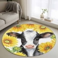 thumbnail image 1 of Cow Sunflowers Round Area Rug 4Ft Washable Circle Rugs for Bedroom Dining Room, Farmhouse Country Watercolor Animals Floral Non-Slip Carpet Floor Mats Indoor Outdoor Carpet Runner Home Decor, 1 of 8