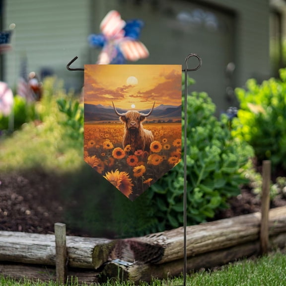 Cow Sunflowers Sun Mountain Clouds Garden Flag 18" x 12.5" Double Sided Yard Lawn Outdoor Decor Small Yard Flags