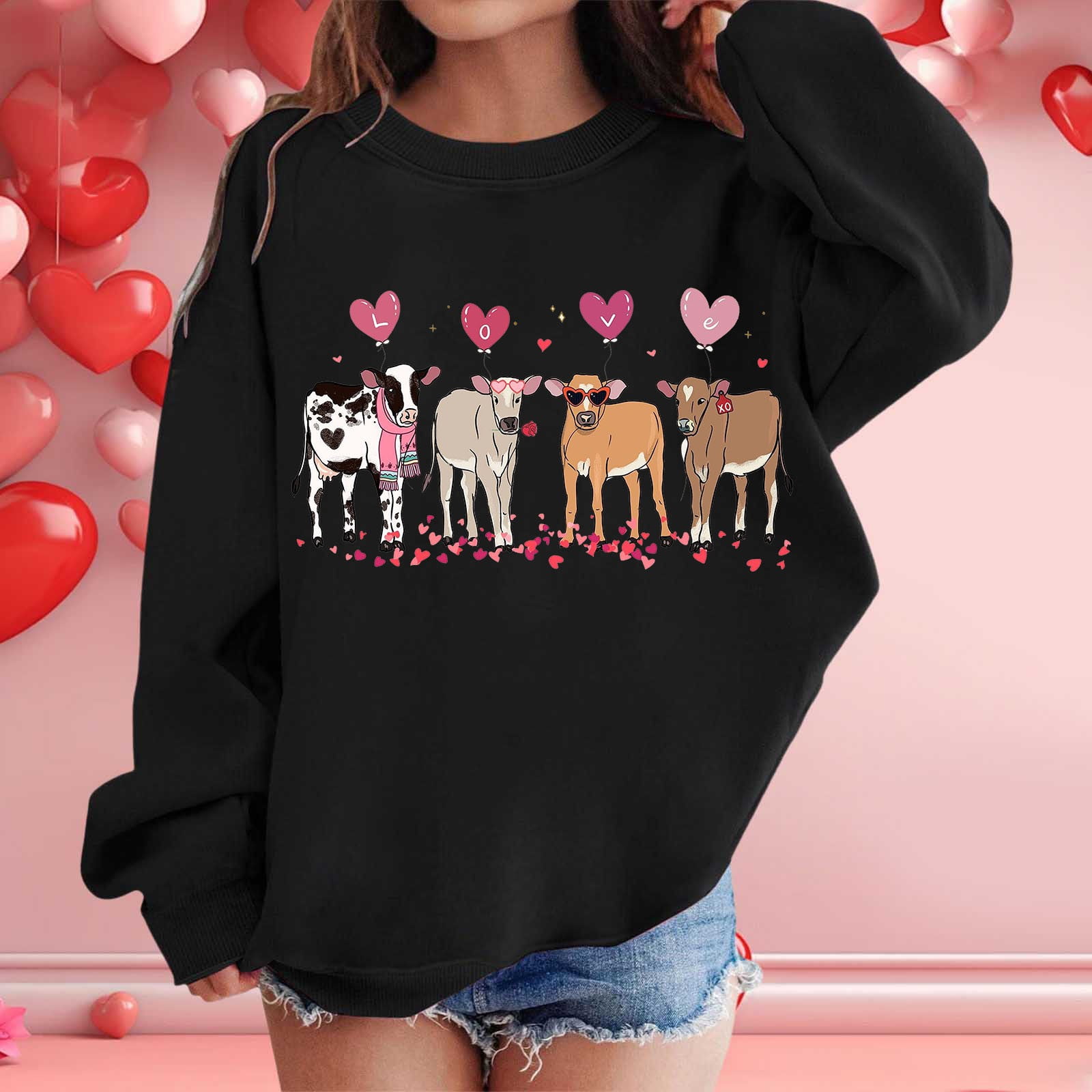 Cow Sweatshirt Valentines Hoodies for Girls Love Heart Graphic Tees ...