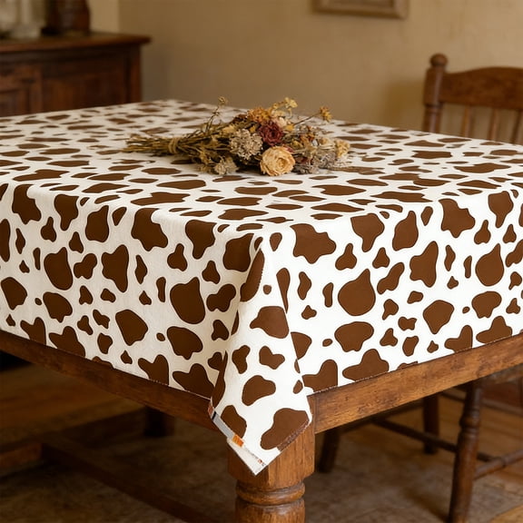 Cow Tablecloth,Highland Cow Birthday Decorations,Cow Print Plastic Tablecloth Brown 52 x 87 Inches Cow Print Ractangle Tablecover Western Highland Cow Party Decorations(7*4FT)