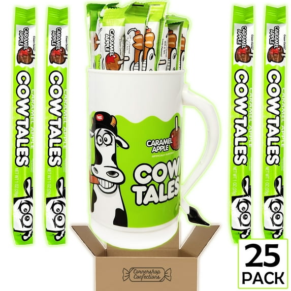 Cow Tales Caramel Apple Tumbler AND Candy Bundle Pack - Full-Size Cow Tales Mug Plus 25 Large Caramel Apple Flavored Cow Tales Candies for Sharing and Gifts in Cornershop Confections Pack
