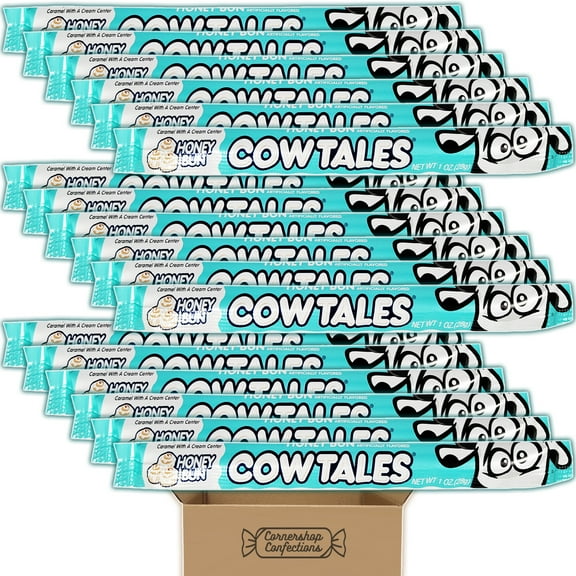 Cow Tales Lover's Honey Bun Flavor 18 Piece Bundle Pack - 18 Individually Sealed Large Pieces of Honey Bun Flavor Cow Tales Candy - For Lunches, Snacks, Movies in Cornershop Confections Pack