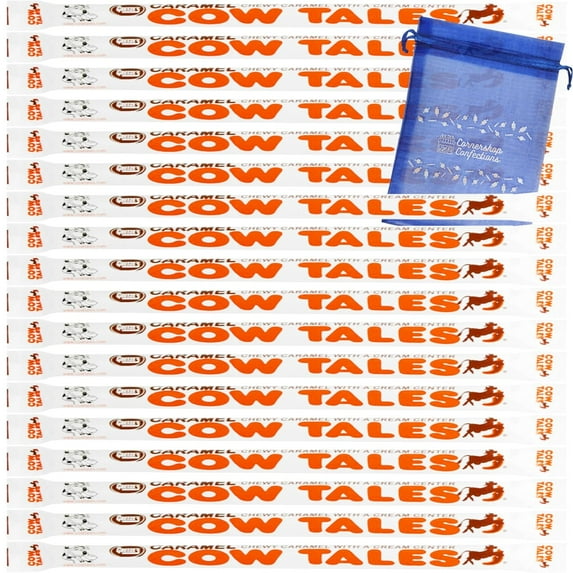 Cow Tales Lover's Original Caramel Flavor 18 Piece Bundle Pack - 18 Large Pieces Of Original Caramel Flavored Cow Tales Candy - Lunch Box, Car Rides, Movie Snack - With Gift Bag