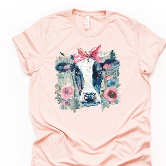 Cow Tee, Black And White Cow With Pink Bow And Flowers Shirt Unisex S-5XL Hot Trending Shirt, Vintage Birthday Gift
