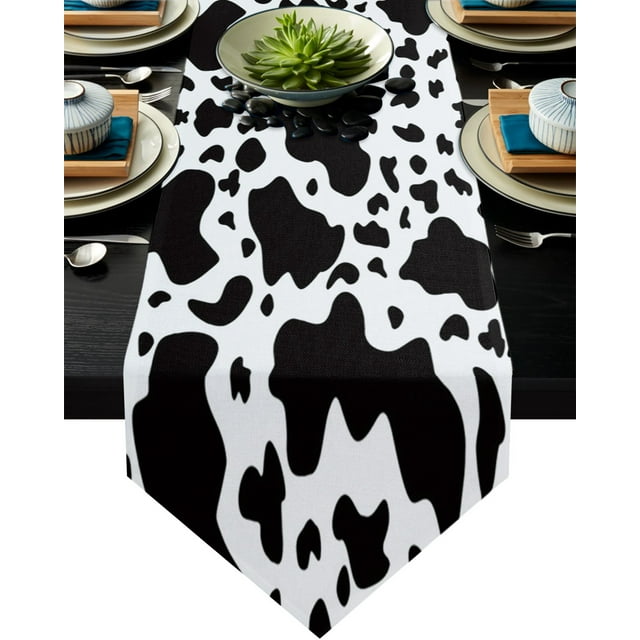 Cow Texture Table Runners with Place Mat for Kitchen Tablecloth Coffee