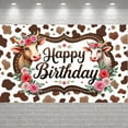 thumbnail image 1 of Cow Theme Banner Floral Decor Cow Birthday Display Brown Spots Flower Crown Floral Birthday Backdrop for birthday party kids party family gathering, 1 of 9