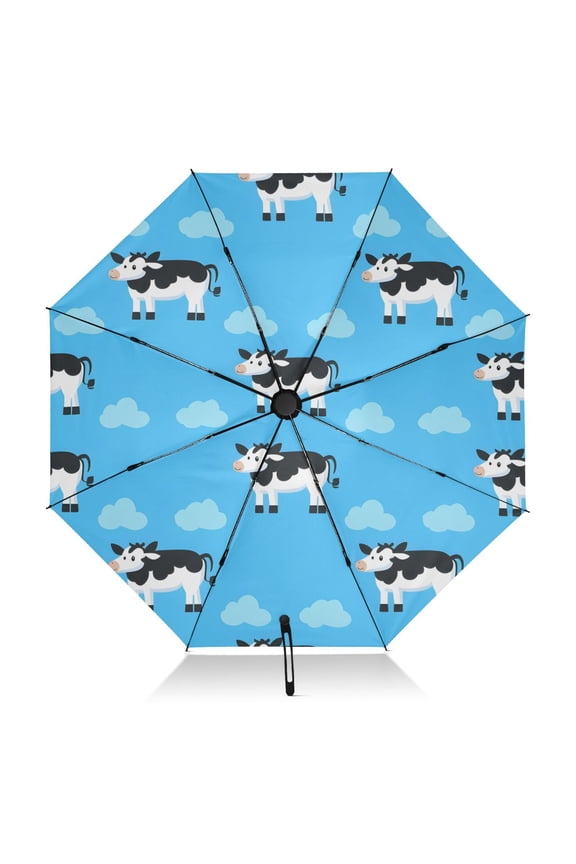 Cow Tile Cloud Pattern Umbrella Folding Sun Umbrella Travel Auto Open Close Large UV50+ 40in