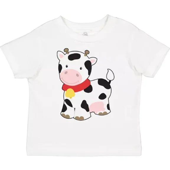 Cow Toddler T-Shirt Friendly Farm Animal With Bell Farmer Child Kid TODDLER SHORT SLEEVE TEE BELLA CANVAS 3001T