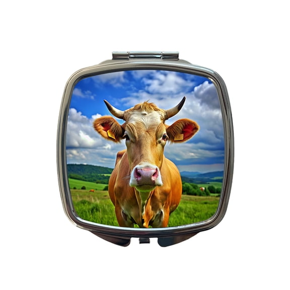 Cow Travel Makeup Handbag Purse Small Pocket Compact Mirror