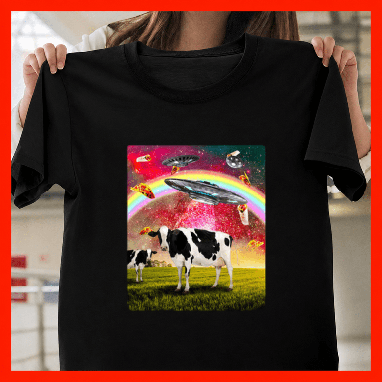 Cow UFO Abduction Country Farm Flying Saucer Alien Beam Art Unisex T ...