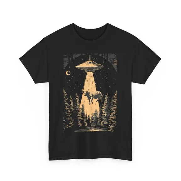 Cow UFO Abduction Unisex T-Shirt - Funny Alien Forest Night, S-5XL