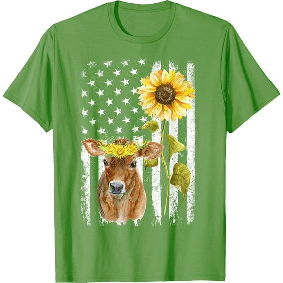 Cow USA Flag Sunflower Cow Lover Softstyle Unisex T-Shirt,Lime Color,Size 4T