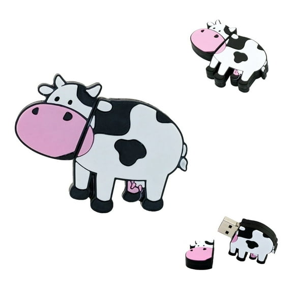 Cow USB Flash Drive Students - Fun USB Flash Drive - Cow Flash Drive - Cow Thumb Drive (Cow - White)