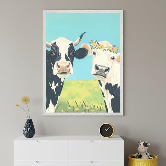 Cow Wall Art Farmhouse Decor Cottagecore Cow Illustration Floral Cow Nursery Art Rustic Fa